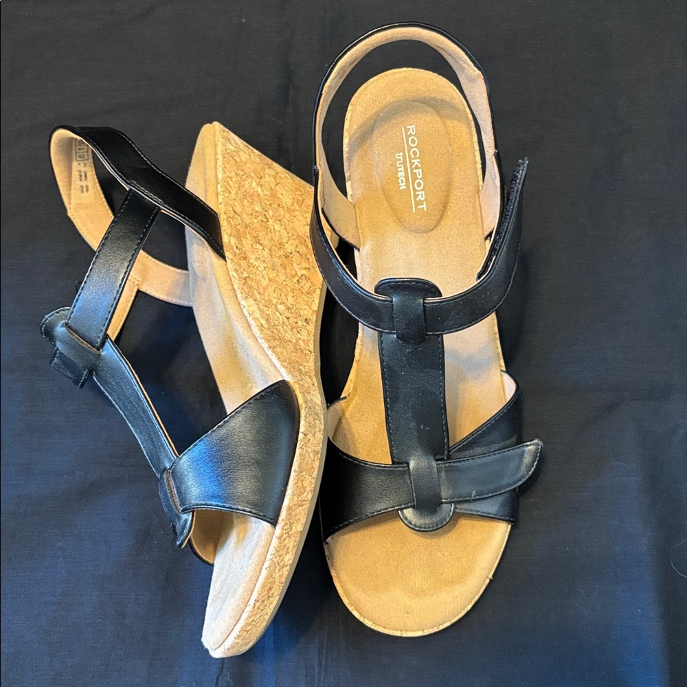 Rockport Blanca Wedge Sandal Women’s Shoes Size 8.5 Black Vegan Leather Trutech